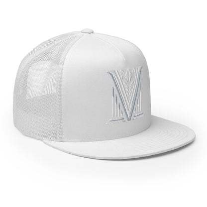 Embroidered - White Virtus Logo Flat Billed Trucker Hat