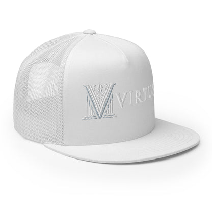 Embroidered - White Virtus Flat Billed Trucker Hat