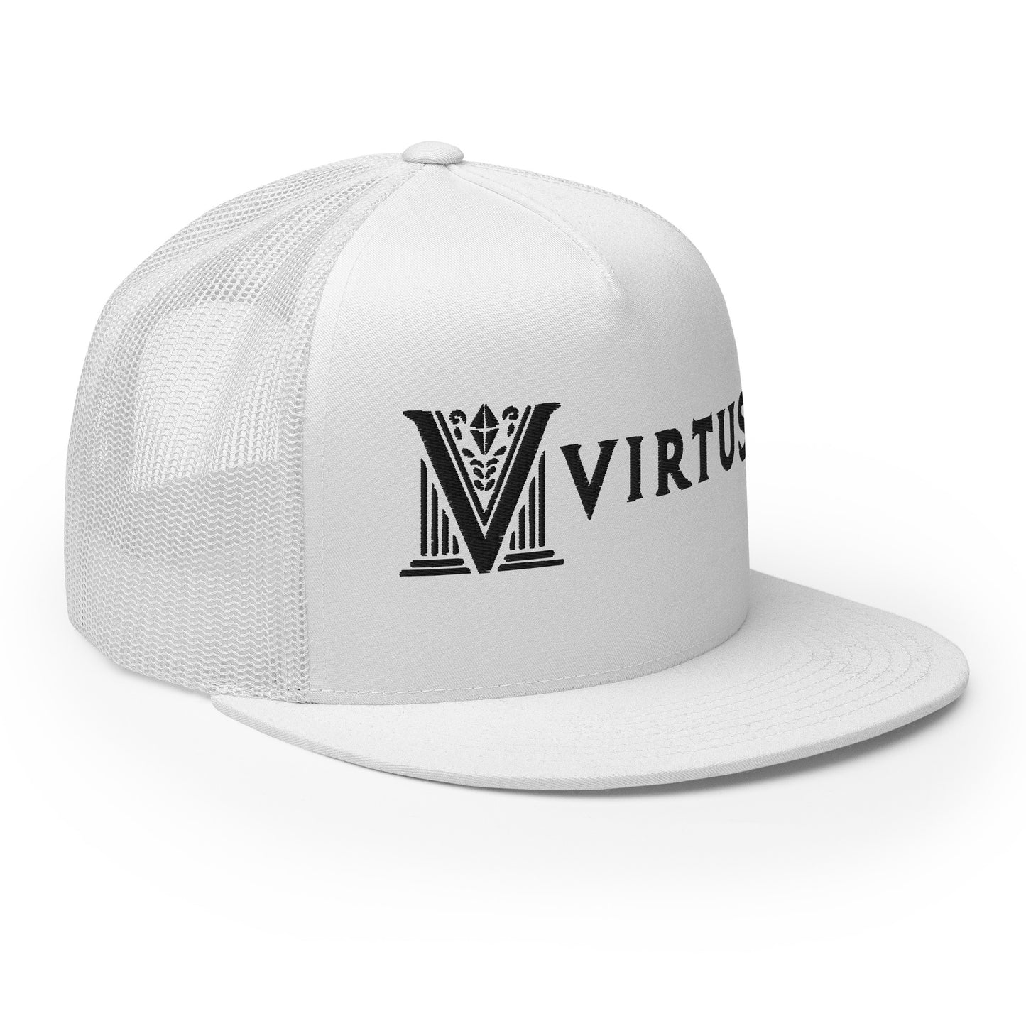 Embroidered - Black Virtus Flat Billed Trucker Hat