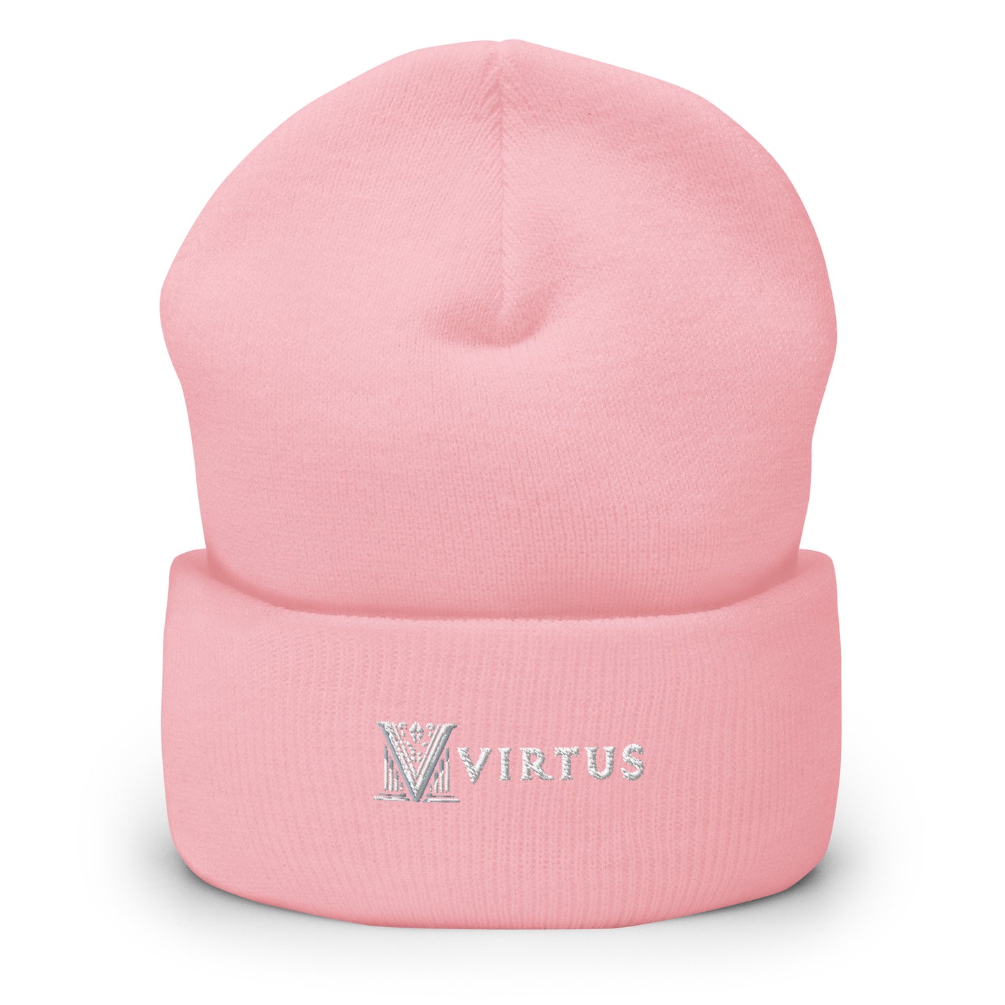 Embroidered - White Virtus Logo Cuffed Beanie