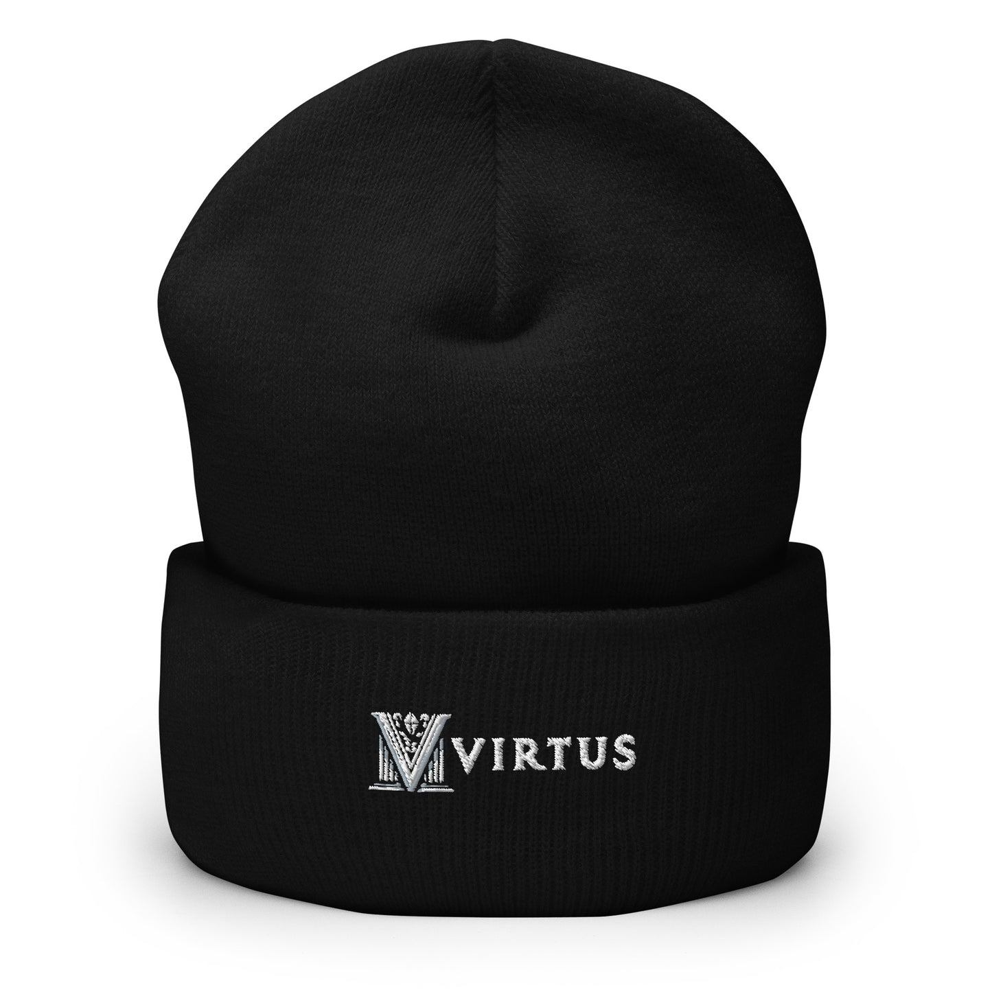 Embroidered - White Virtus Logo Cuffed Beanie