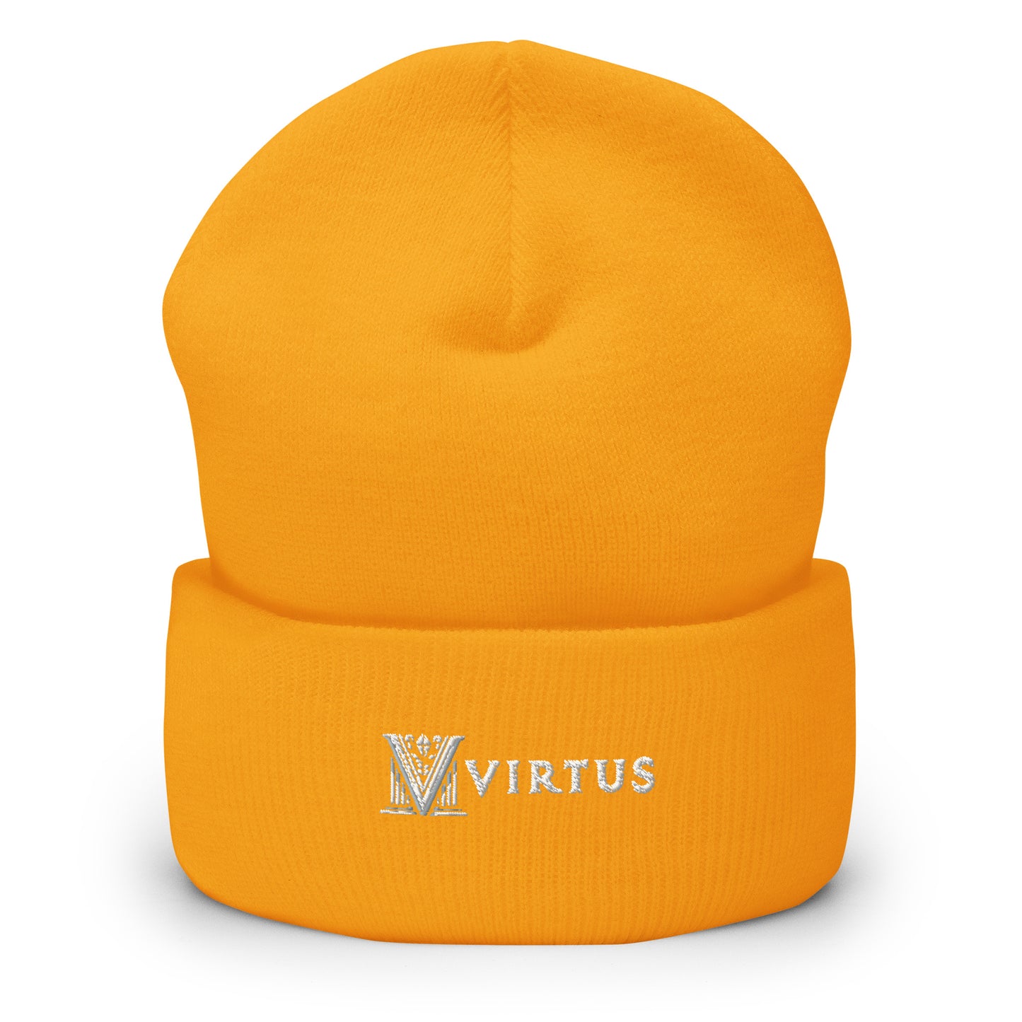 Embroidered - White Virtus Logo Cuffed Beanie