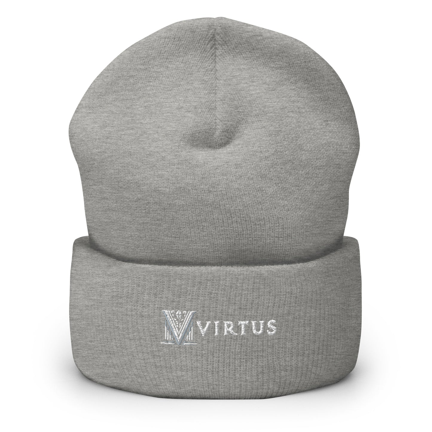 Embroidered - White Virtus Logo Cuffed Beanie