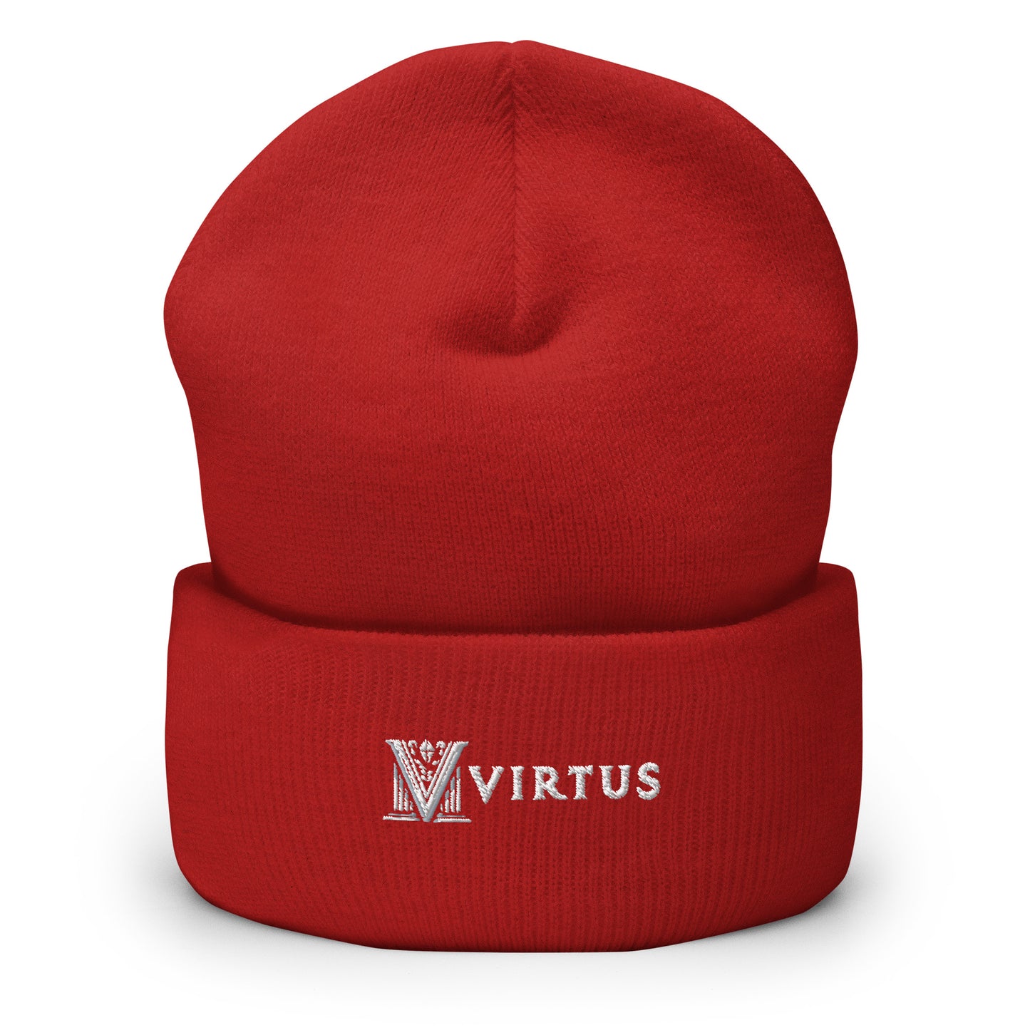 Embroidered - White Virtus Logo Cuffed Beanie