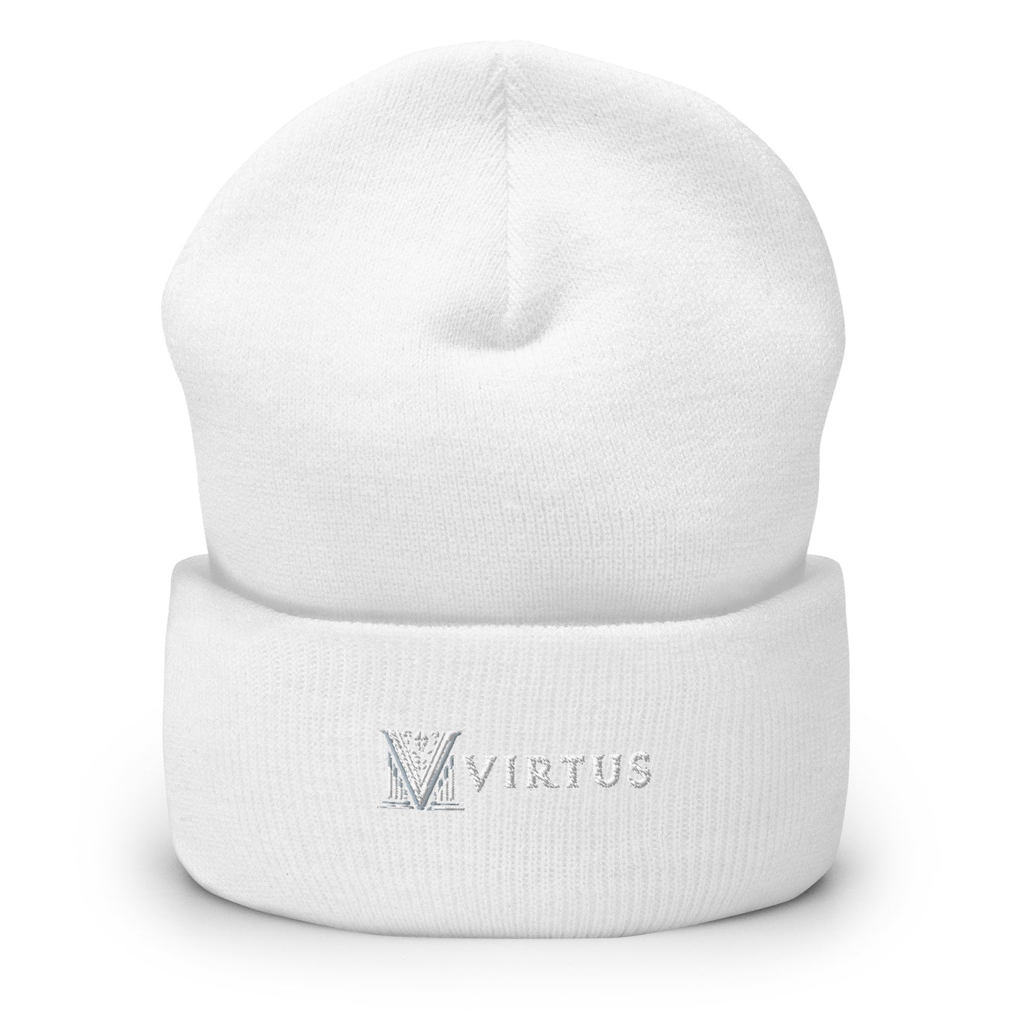 Embroidered - White Virtus Logo Cuffed Beanie