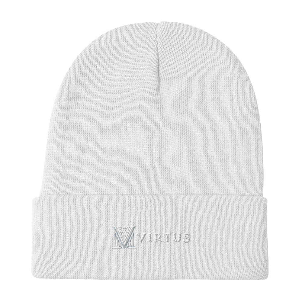 Embroidered - White Virtus Logo Knit Otto Cap Beanie