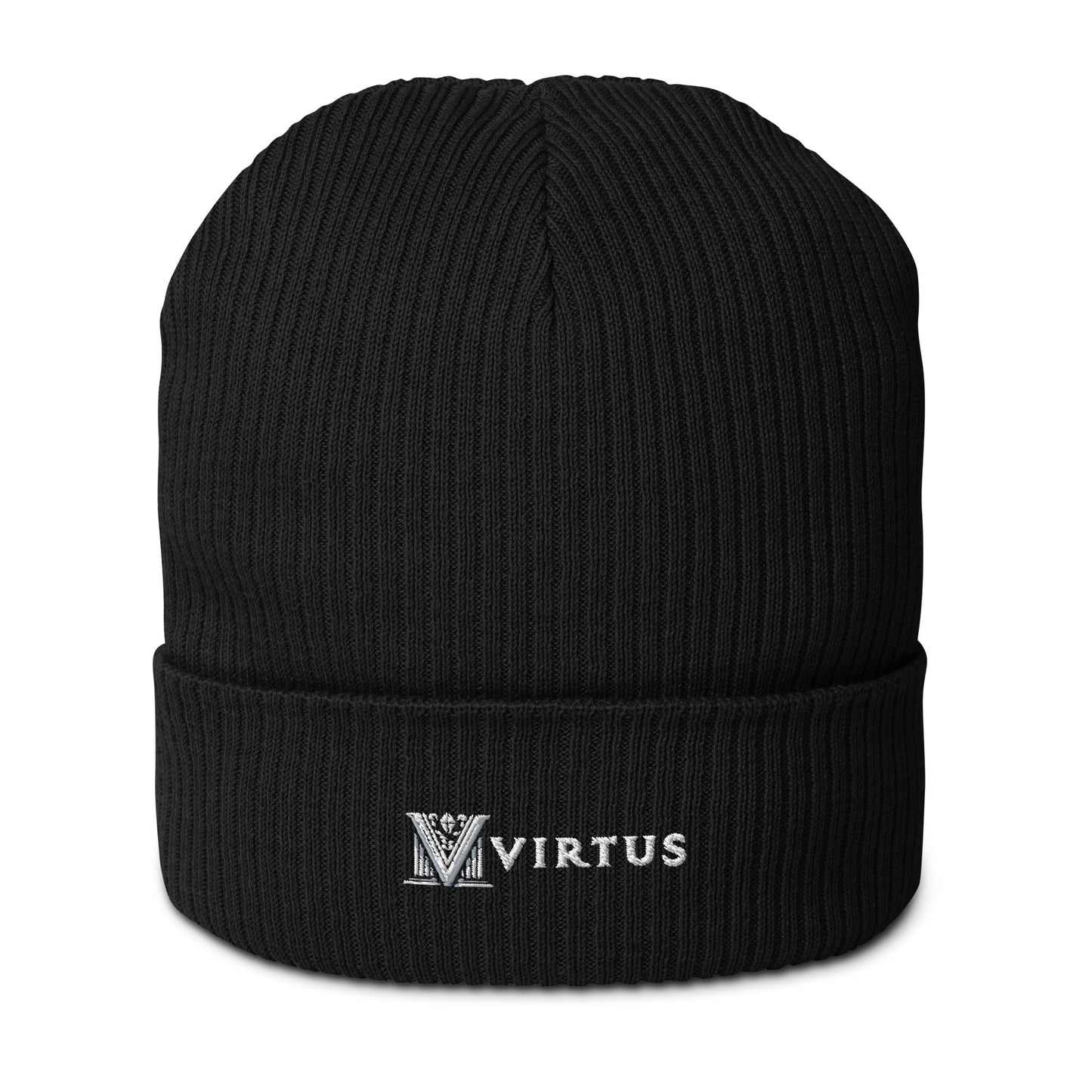 Embroidered - White Virtus Logo Organic Ribbed Beanie