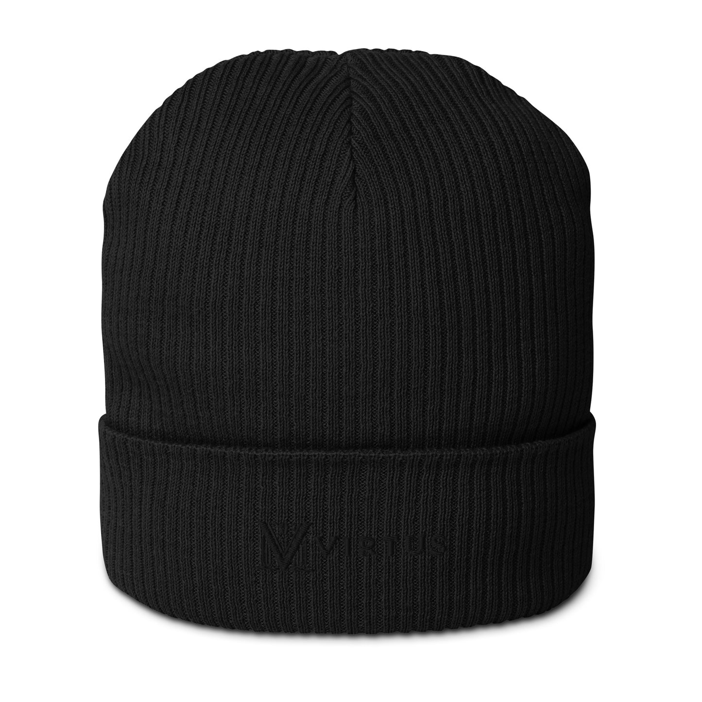 Embroidered - Black Virtus Logo Organic Ribbed Beanie