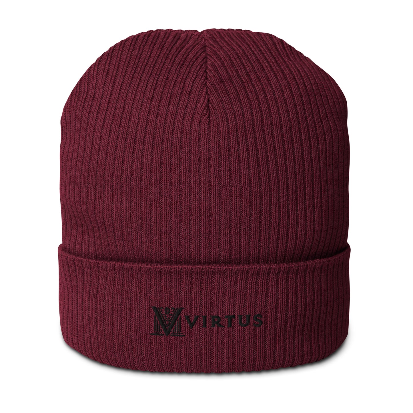 Embroidered - Black Virtus Logo Organic Ribbed Beanie