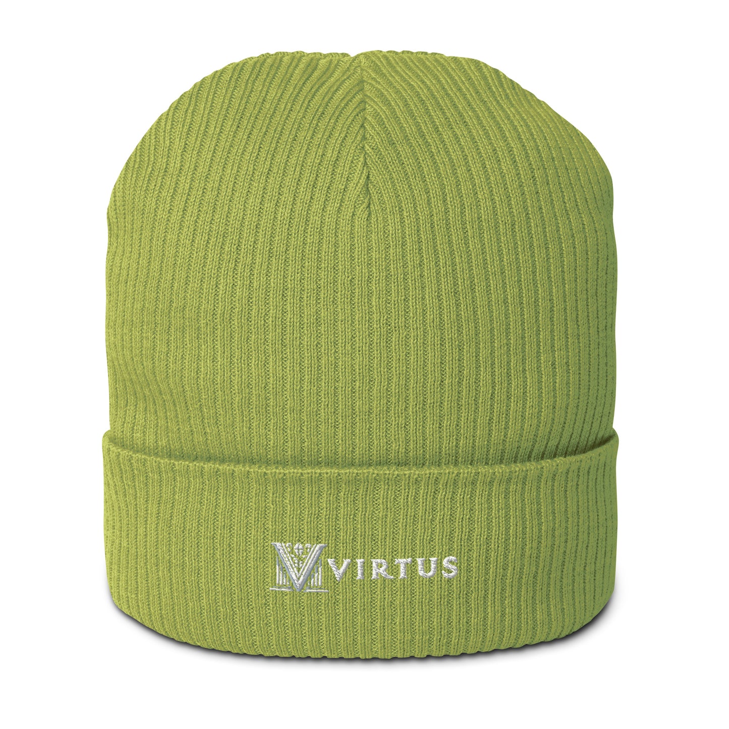 Embroidered - White Virtus Logo Organic Ribbed Beanie