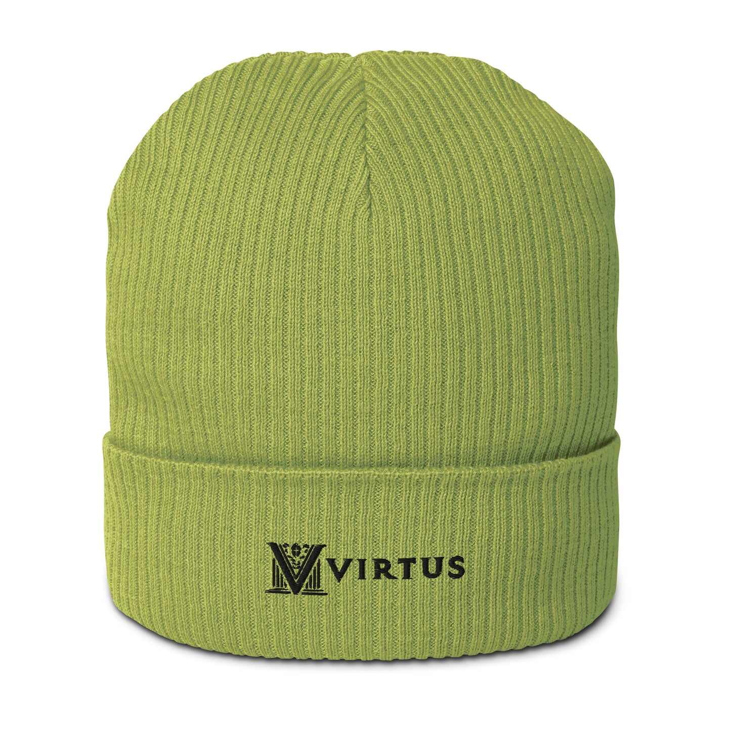 Embroidered - Black Virtus Logo Organic Ribbed Beanie