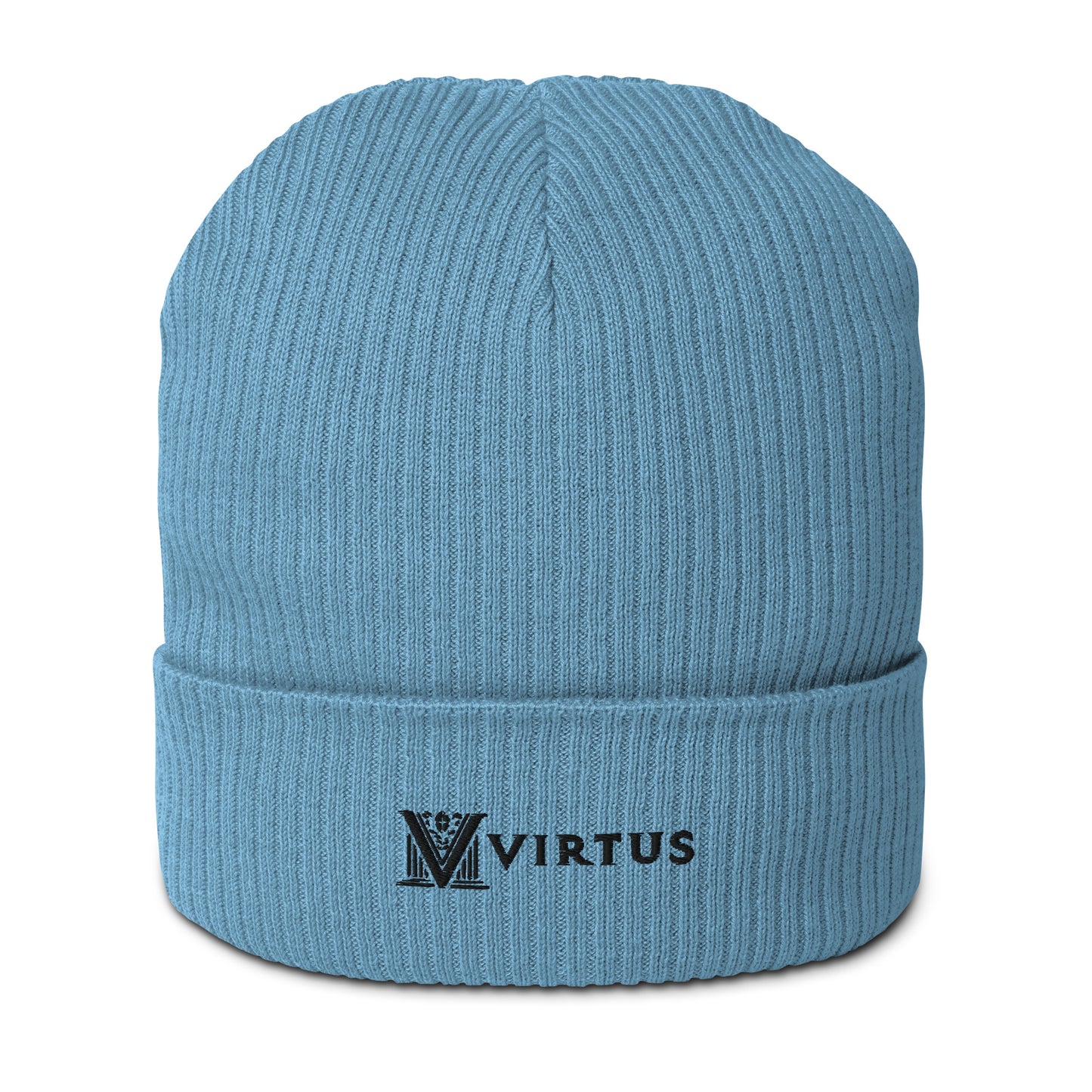 Embroidered - Black Virtus Logo Organic Ribbed Beanie