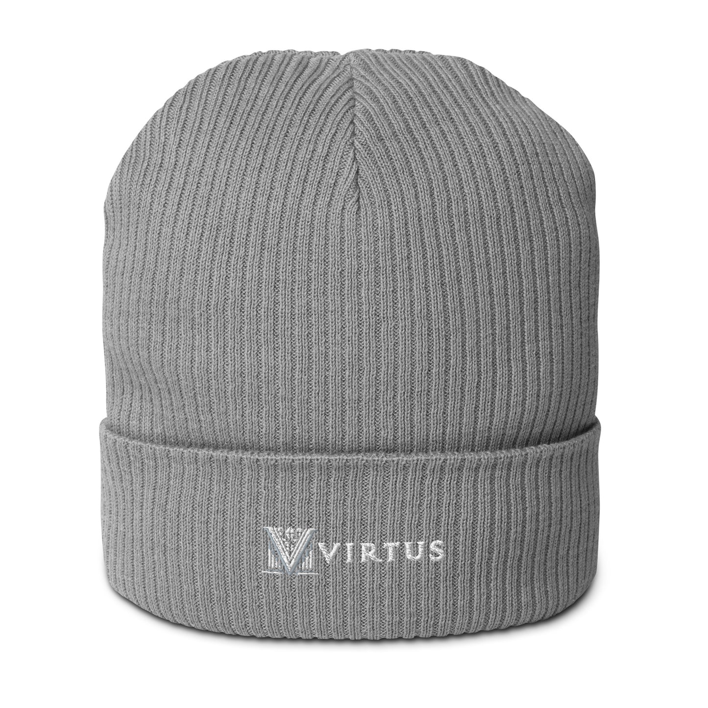 Embroidered - White Virtus Logo Organic Ribbed Beanie