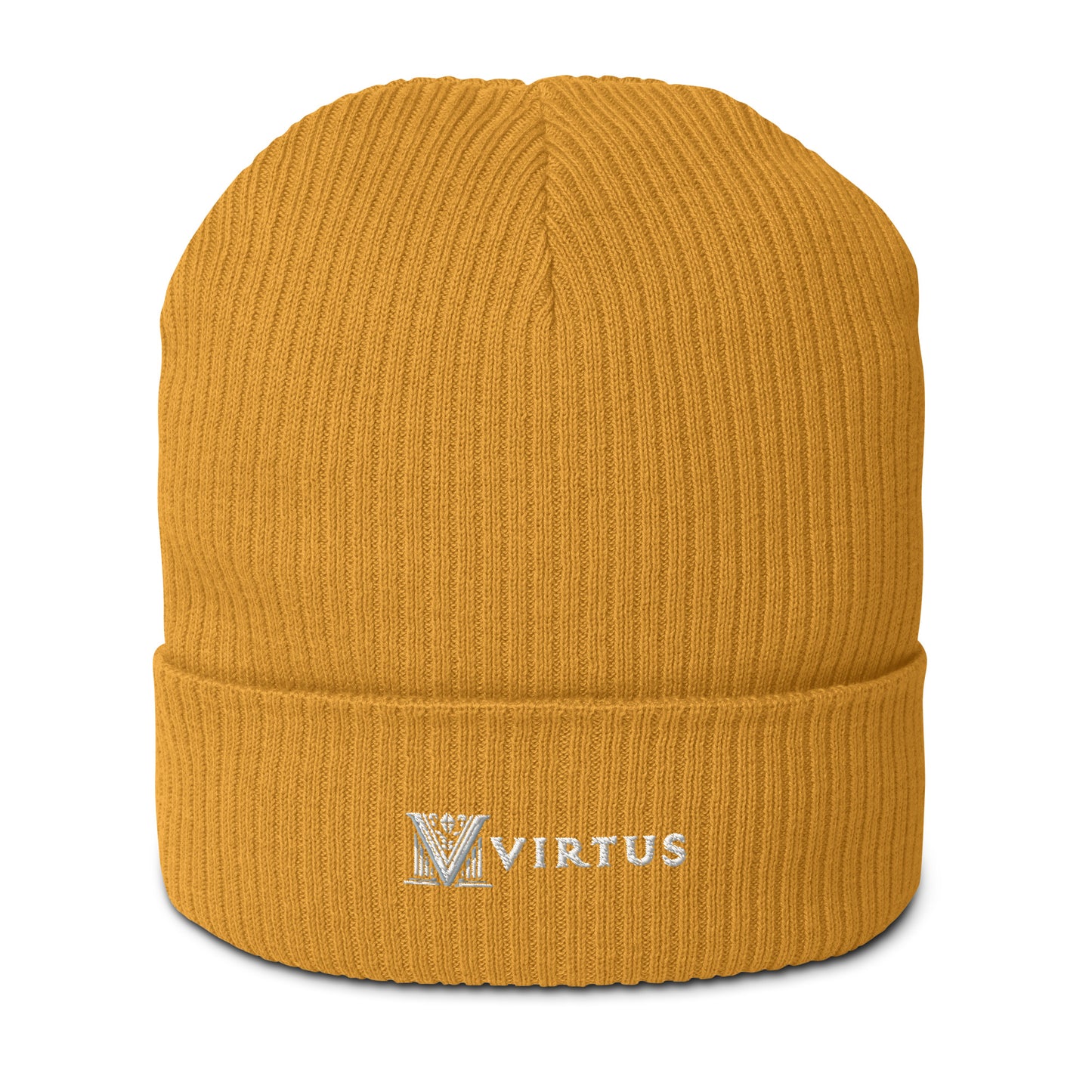 Embroidered - White Virtus Logo Organic Ribbed Beanie