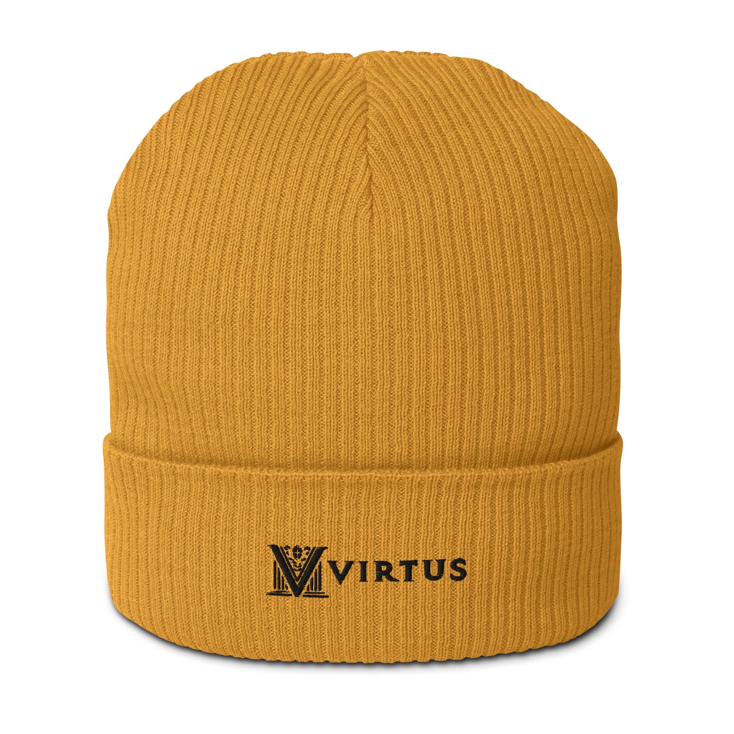 Embroidered - Black Virtus Logo Organic Ribbed Beanie