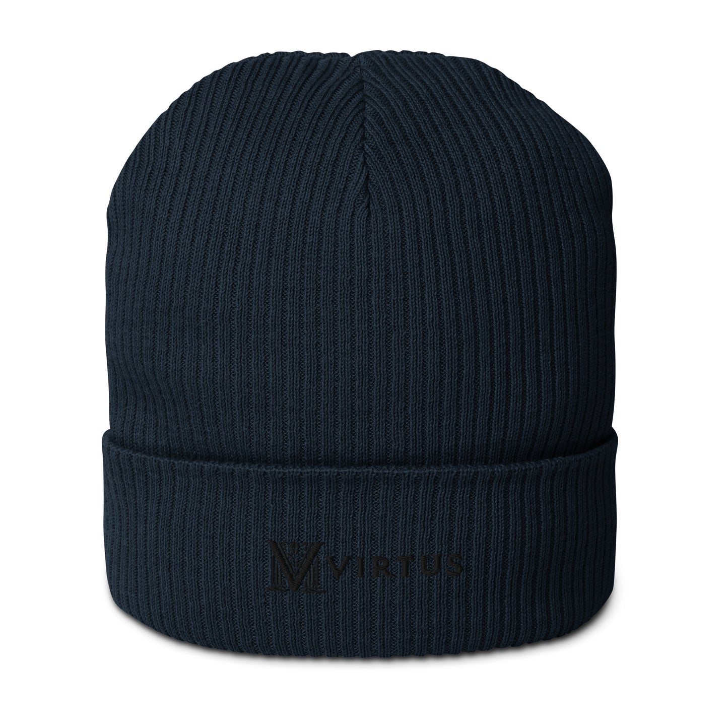 Embroidered - Black Virtus Logo Organic Ribbed Beanie