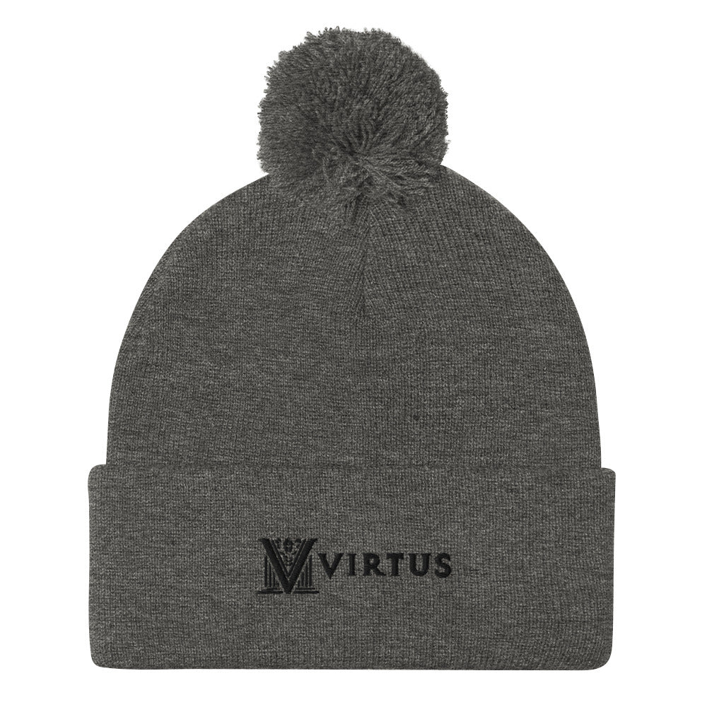 Embroidered - Black Virtus Logo Pom-Pom Beanie