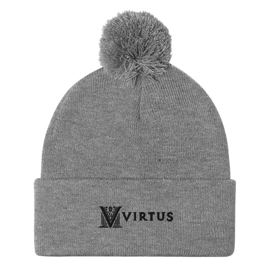 Embroidered - Black Virtus Logo Pom-Pom Beanie