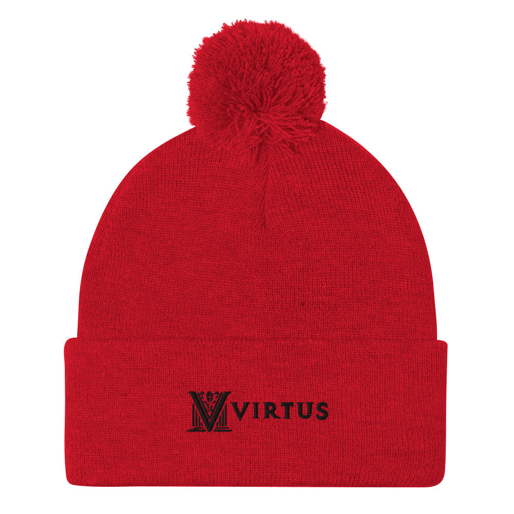 Embroidered - Black Virtus Logo Pom-Pom Beanie