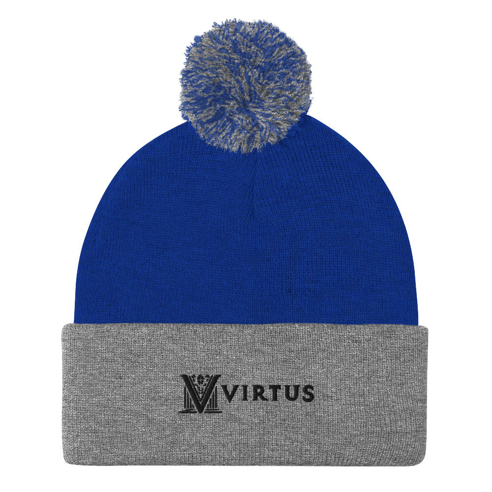 Embroidered - Black Virtus Logo Pom-Pom Beanie