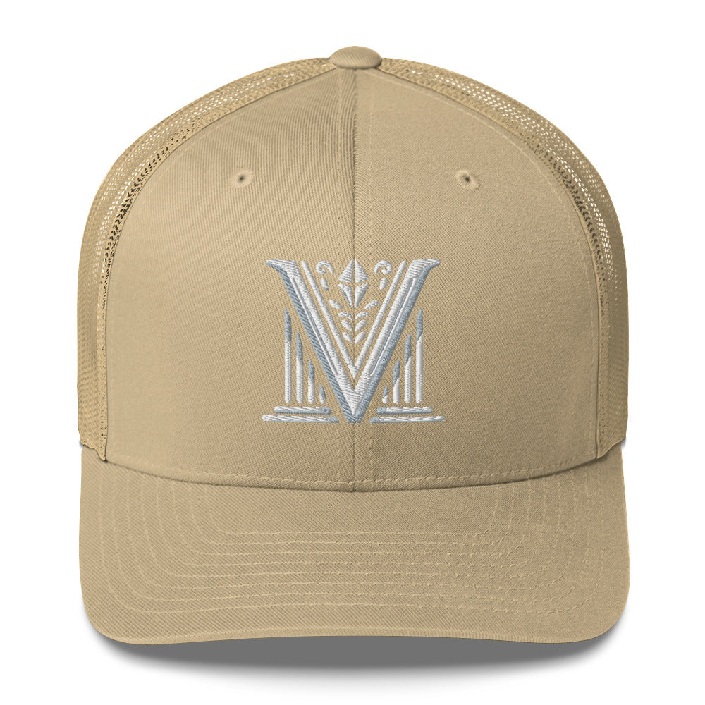 Embroidered - White Virtus Logo Trucker Hat