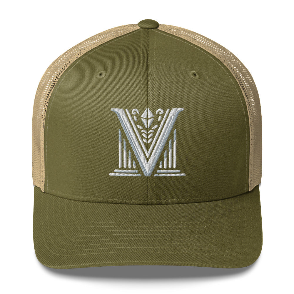 Embroidered - White Virtus Logo Trucker Hat