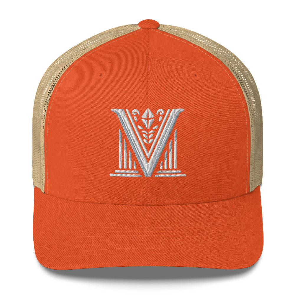 Embroidered - White Virtus Logo Trucker Hat