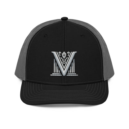 Embroidered - White Virtus Logo Snapback Trucker Hat