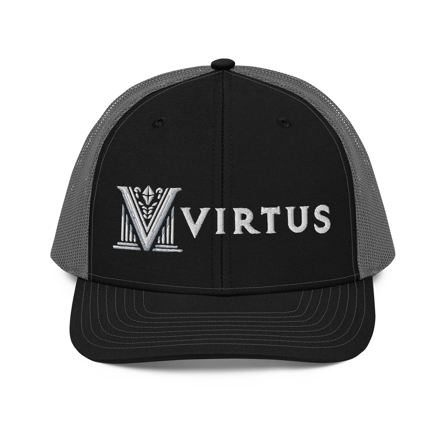 Embroidered - White Virtus Snapback Trucker Hat