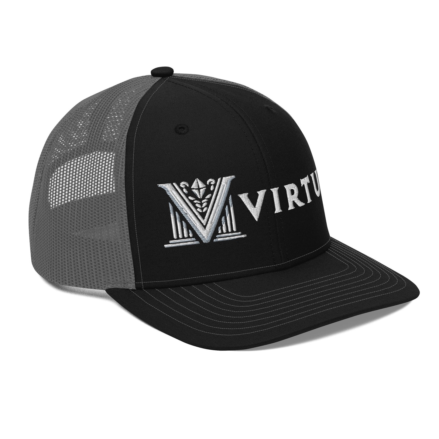 Embroidered - White Virtus Snapback Trucker Hat