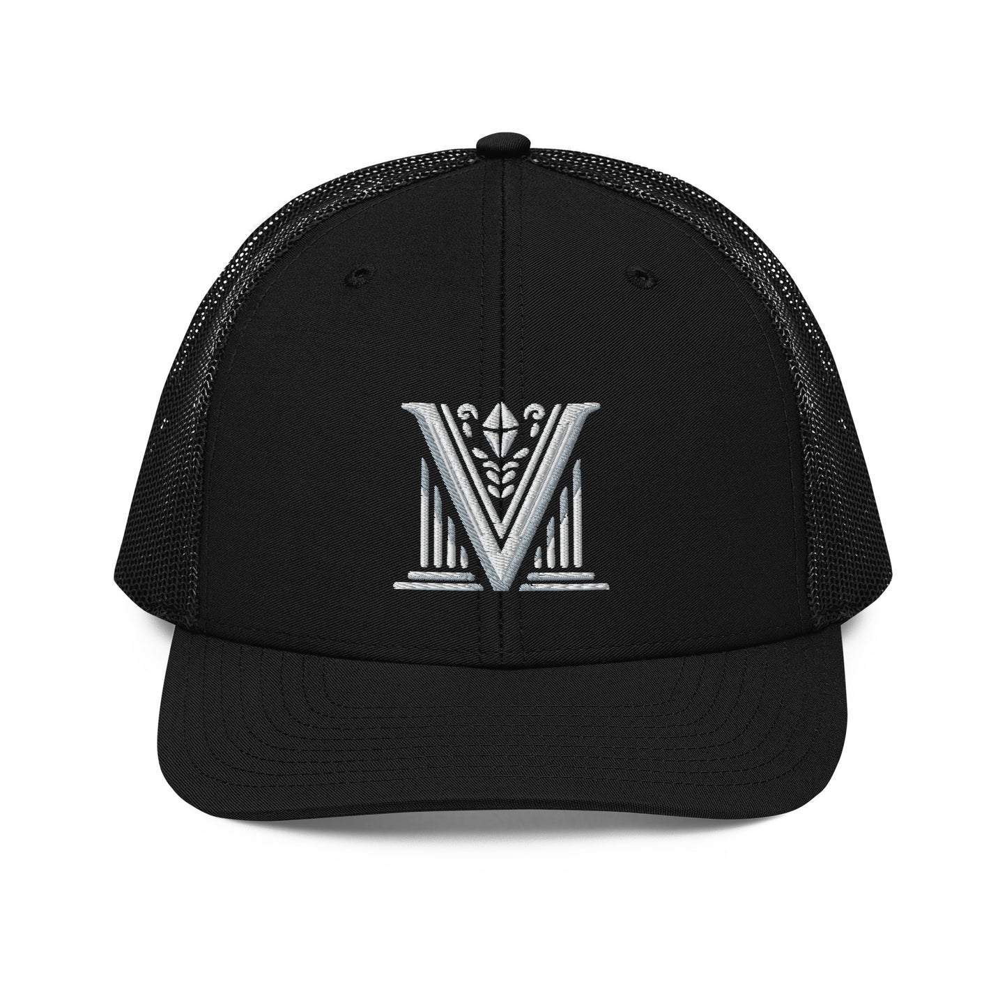 Embroidered - White Virtus Logo Snapback Trucker Hat