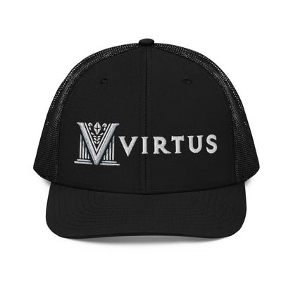 Embroidered - White Virtus Snapback Trucker Hat