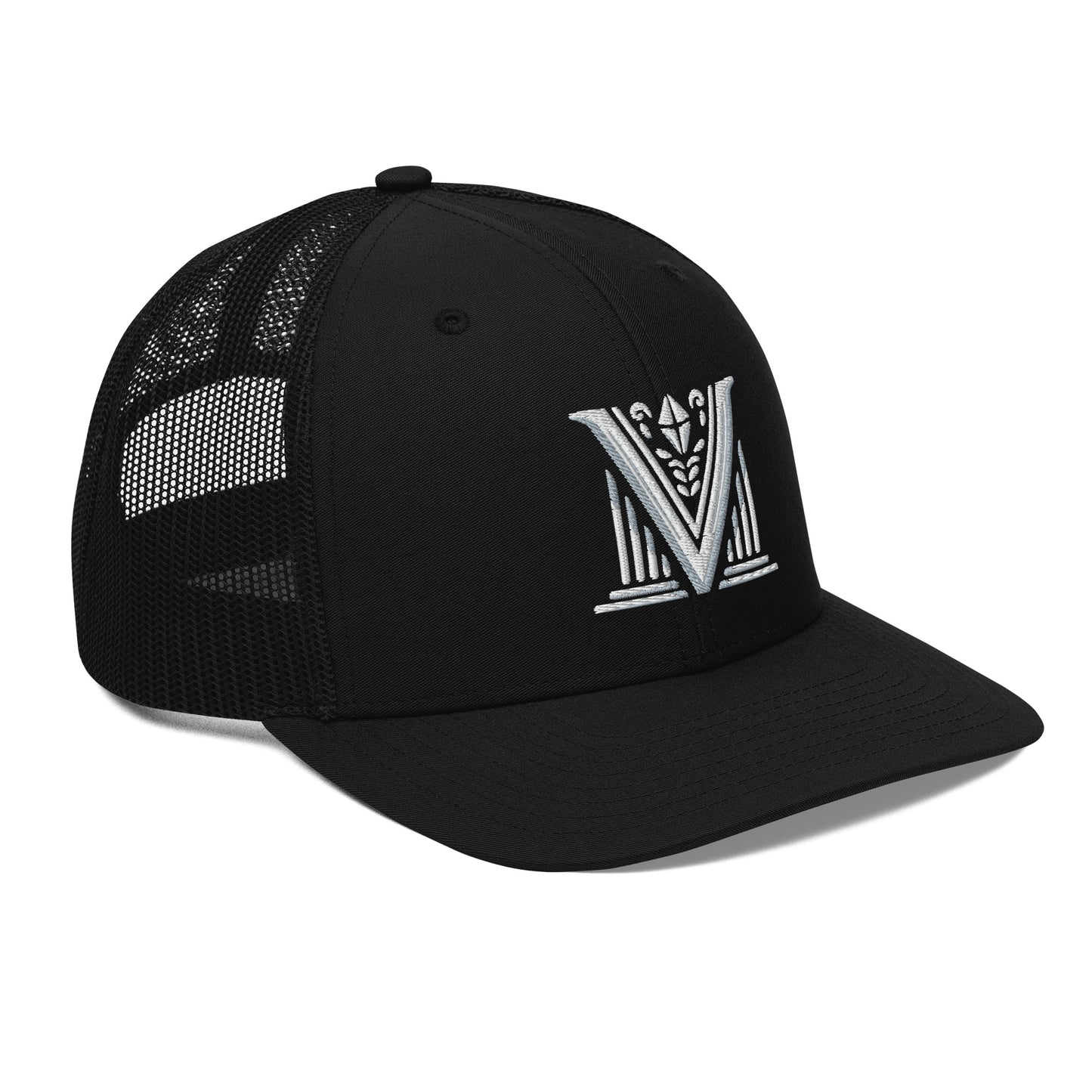 Embroidered - White Virtus Logo Snapback Trucker Hat