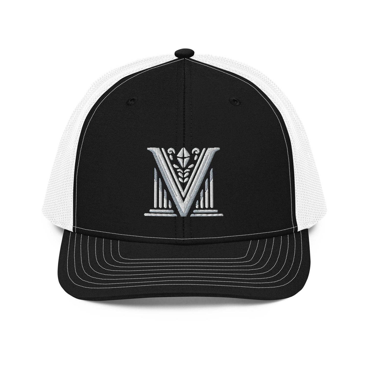 Embroidered - White Virtus Logo Snapback Trucker Hat