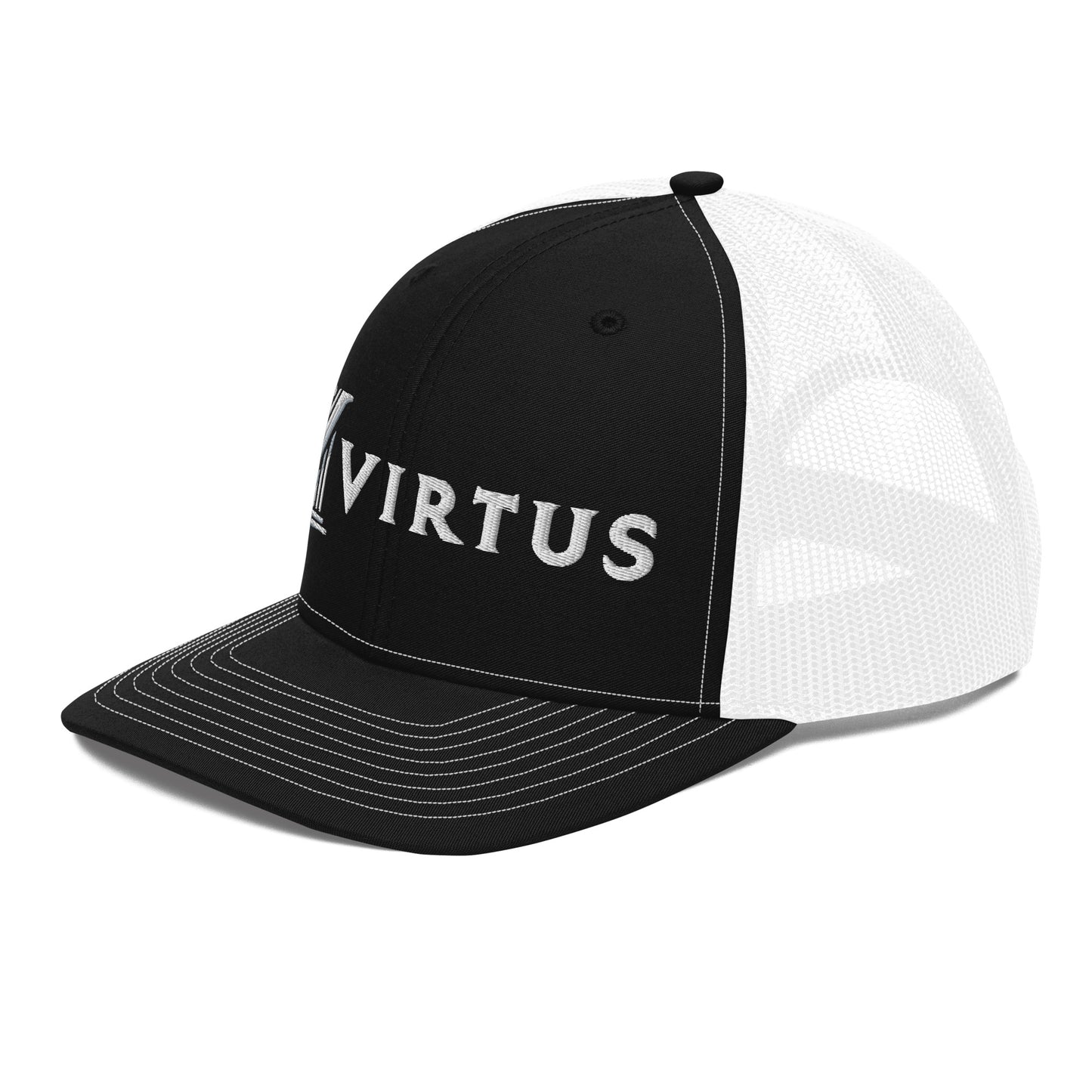 Embroidered - White Virtus Snapback Trucker Hat