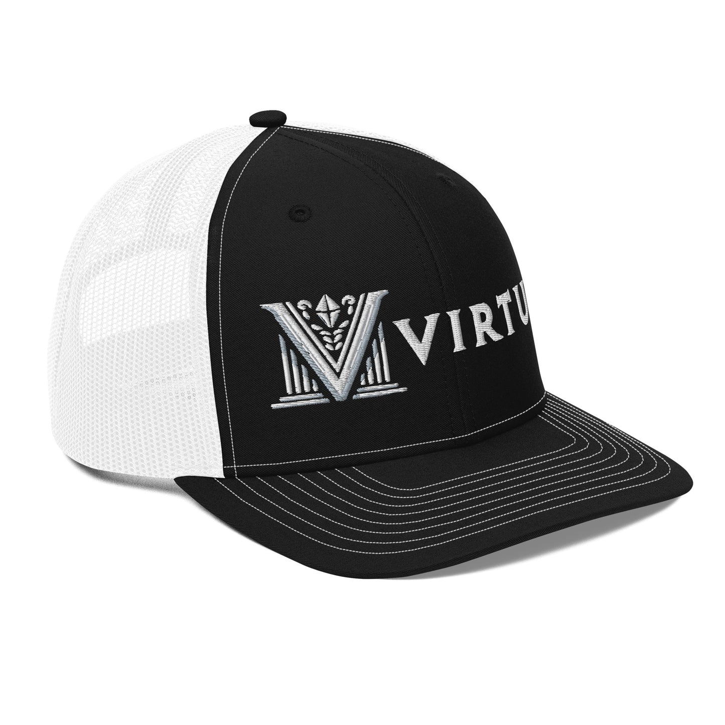 Embroidered - White Virtus Snapback Trucker Hat