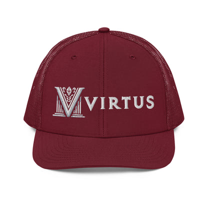 Embroidered - White Virtus Snapback Trucker Hat