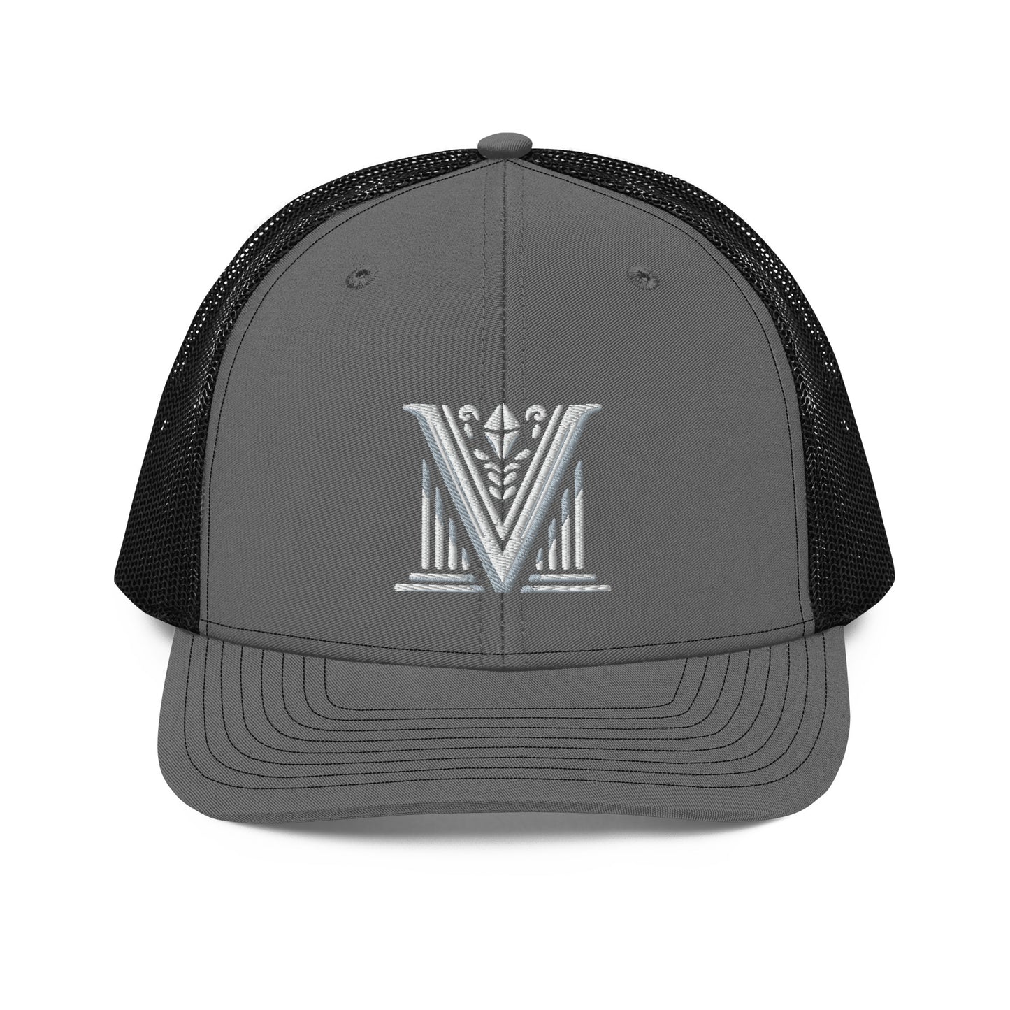 Embroidered - White Virtus Logo Snapback Trucker Hat