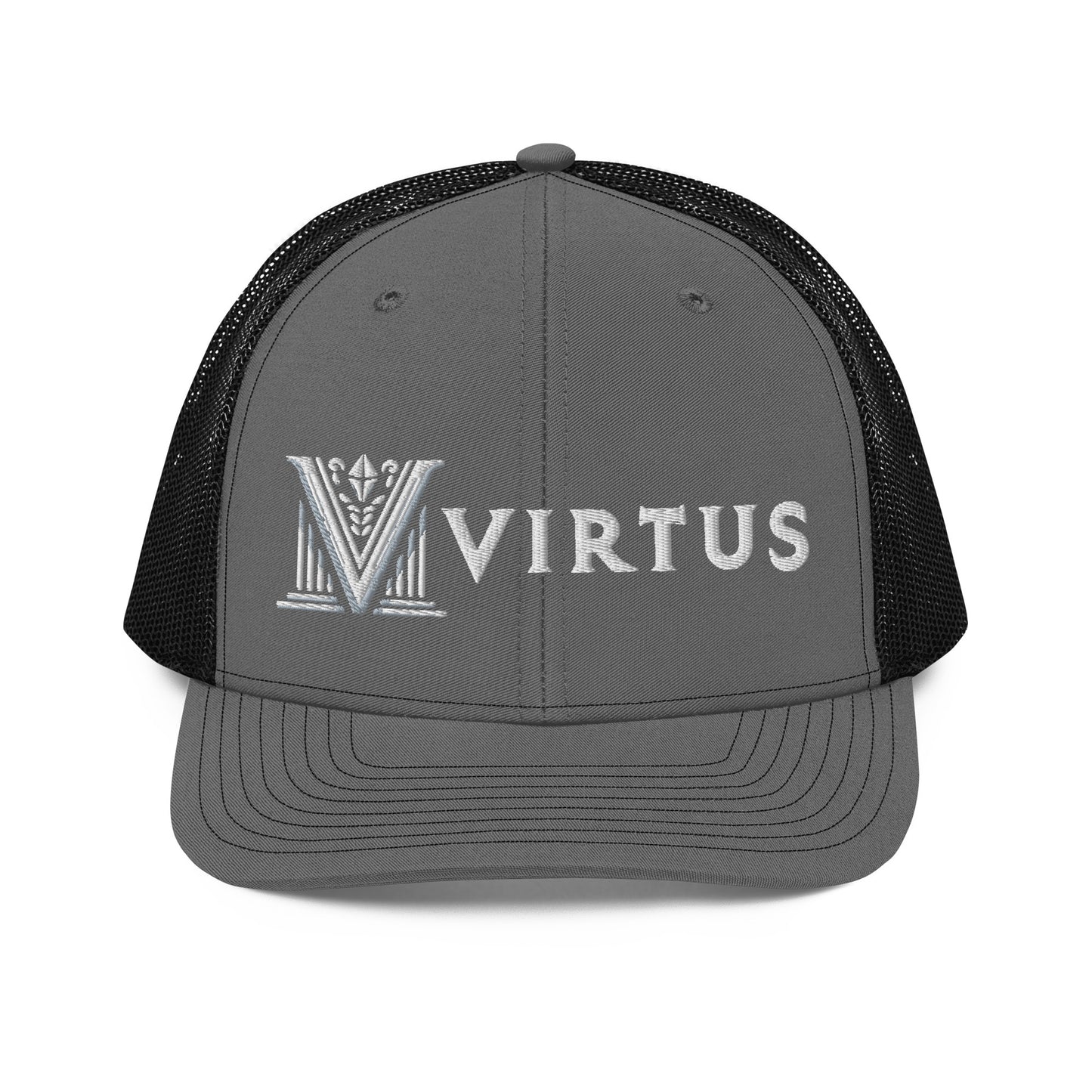 Embroidered - White Virtus Snapback Trucker Hat