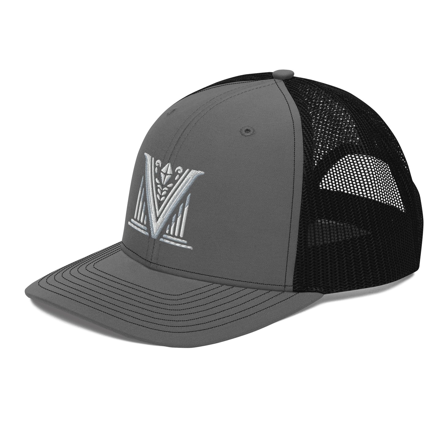 Embroidered - White Virtus Logo Snapback Trucker Hat