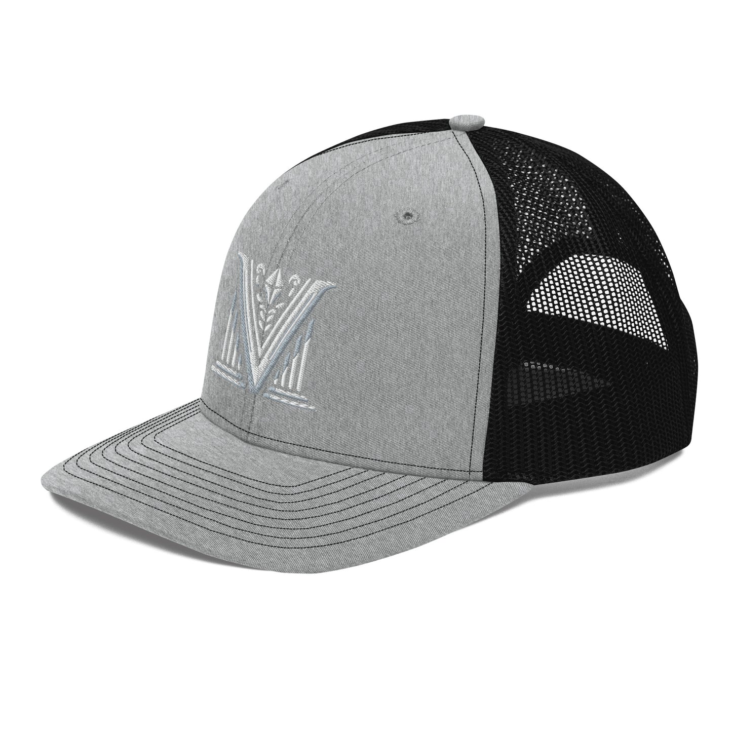 Embroidered - White Virtus Logo Snapback Trucker Hat