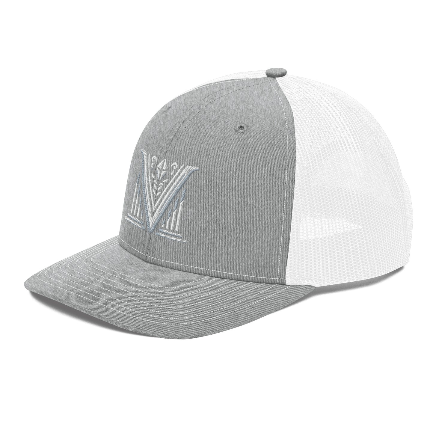 Embroidered - White Virtus Logo Snapback Trucker Hat