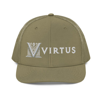 Embroidered - White Virtus Snapback Trucker Hat