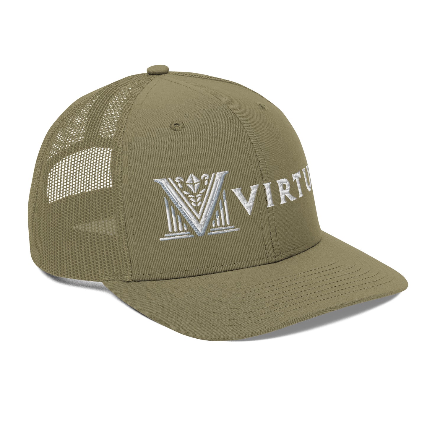 Embroidered - White Virtus Snapback Trucker Hat