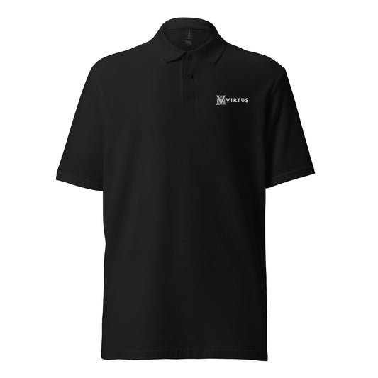 White Virtus Logo Embroidered Pique Polo Shirt