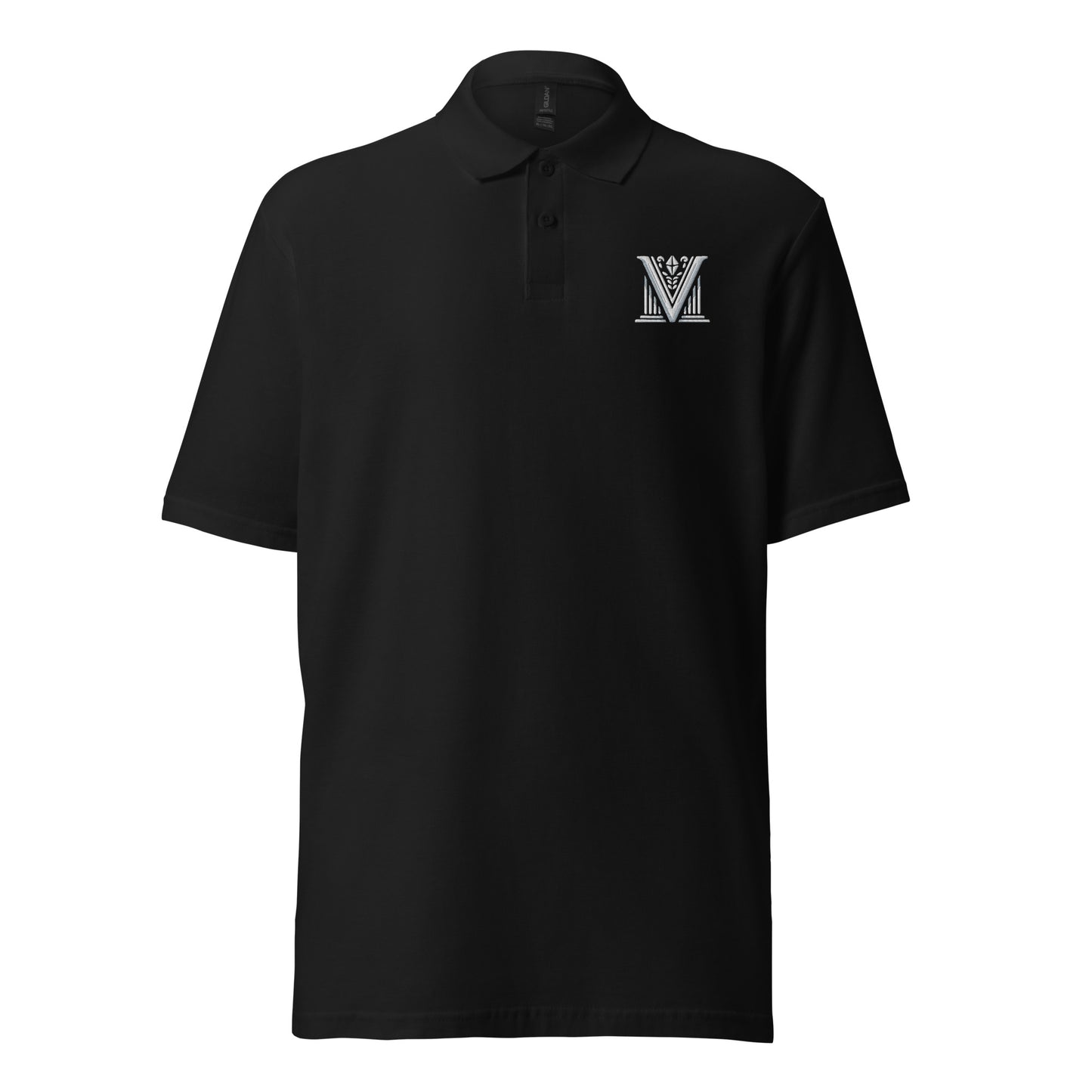 White Virtus Logo Embroidered Pique Polo Shirt