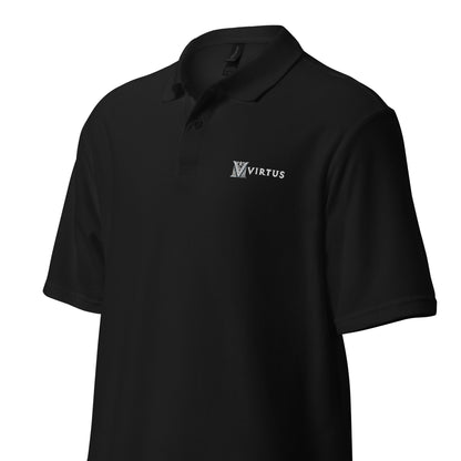 White Virtus Logo Embroidered Pique Polo Shirt