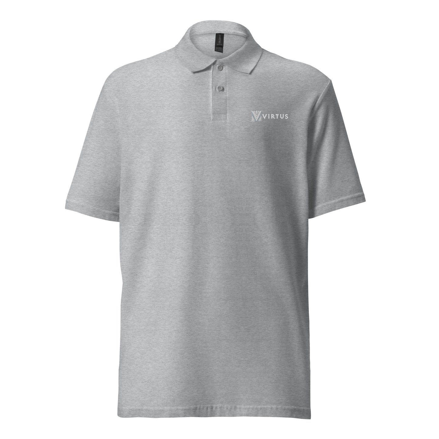 White Virtus Logo Embroidered Pique Polo Shirt