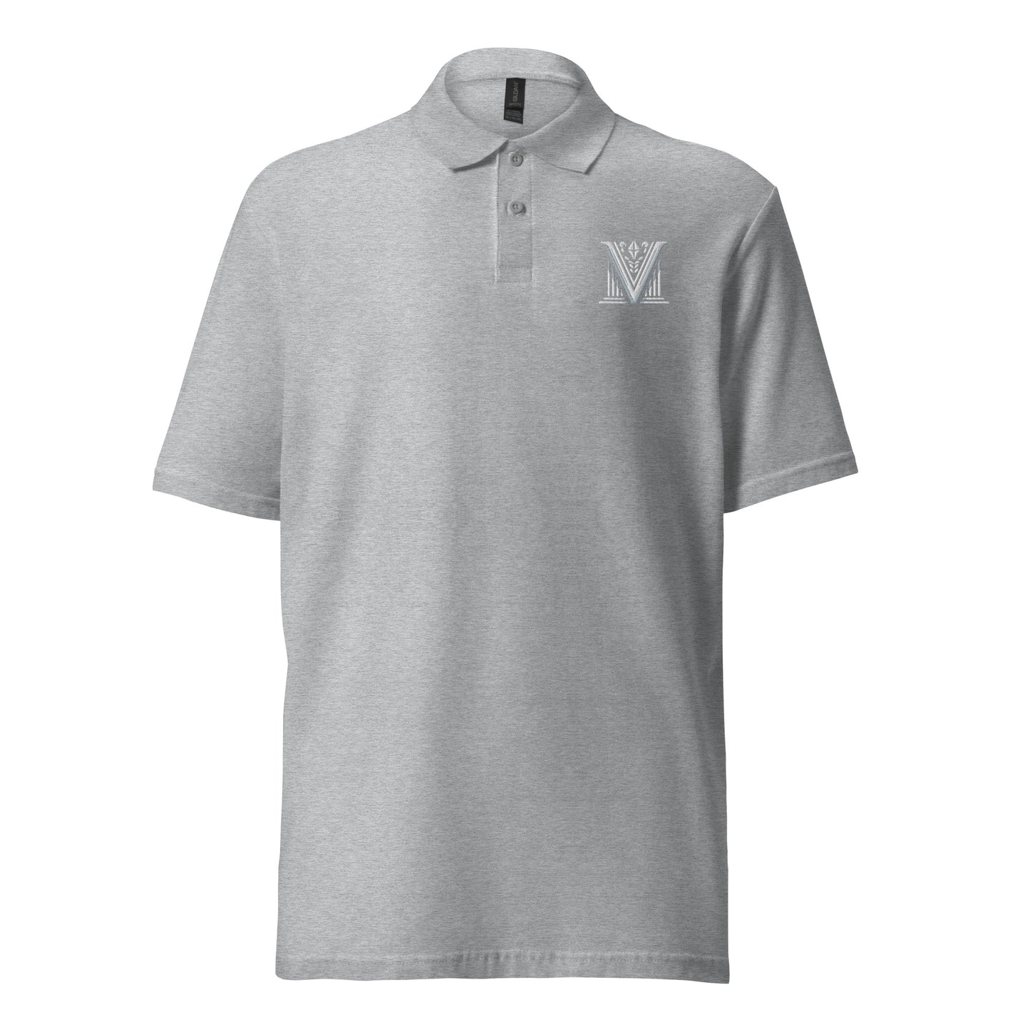 White Virtus Logo Embroidered Pique Polo Shirt