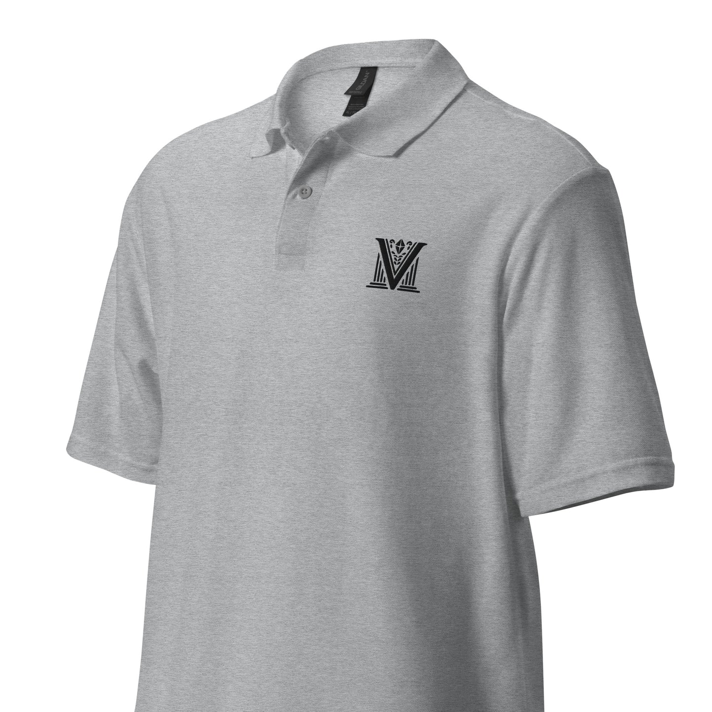 Black Virtus Logo Embroidered Pique Polo Shirt